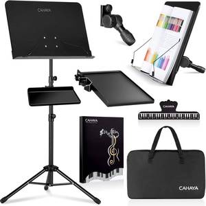 lot 31996 image: Dual Use Sheet Music Stand with Clamp-on Tray & Desktop Book Stand with Carrying Bag
