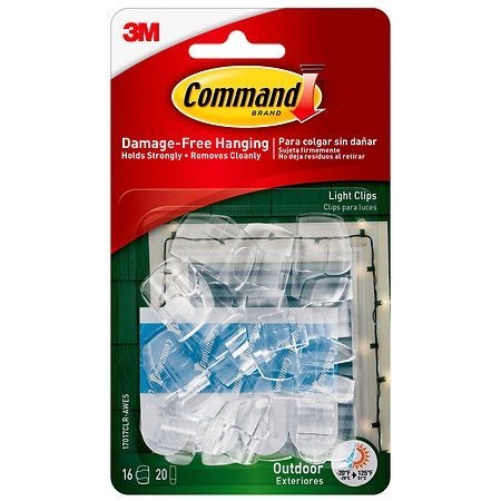 lot 14997 image: Command Outdoor Light Clips  Clear  Hang Lights 16 Clips and 20 Strips Holiday Decorations 2 Pack