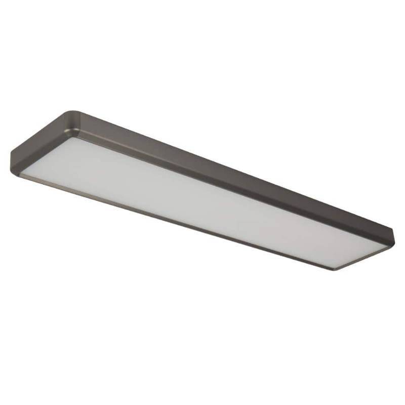 lot 30180 image: 4 ft. x 10 in. Blackened Steel Back-Lit LED Panel Light Fixture 4000 Lumens 50W Adjustable CCT Dimmable Kitchen Lighting (Damage) - Retail $90