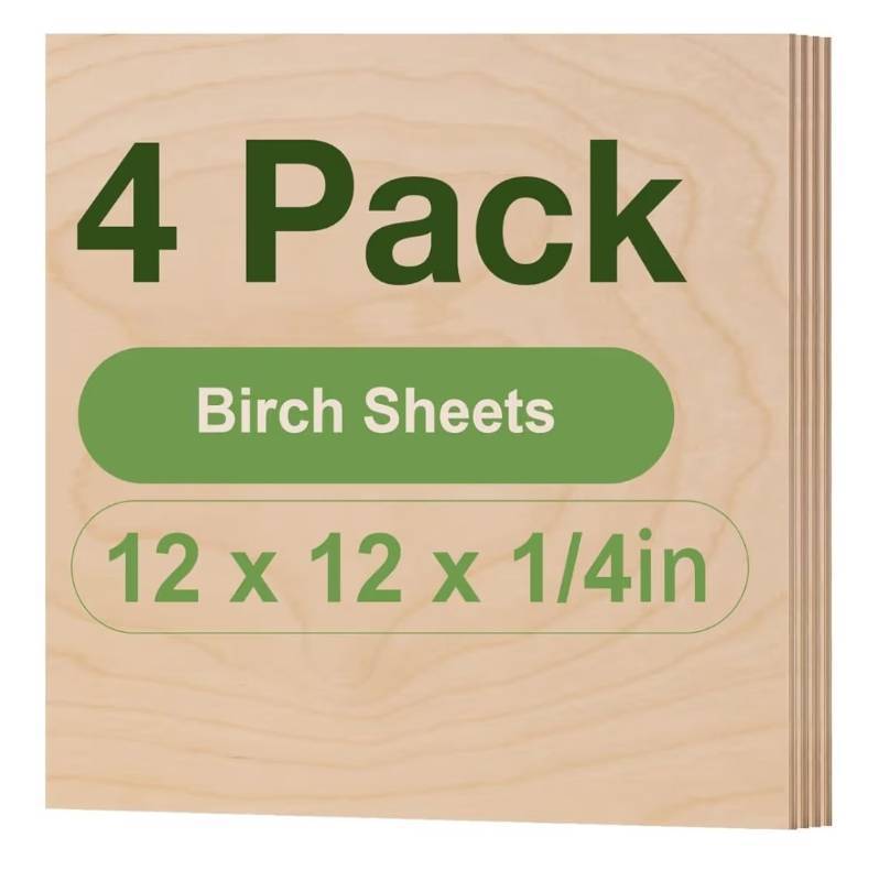 lot 23592 image: 4-Pack 6mm Birch Plywood for Laser Cutting -12 x 12 x 14 Inch - Laser Engraving Blanks
