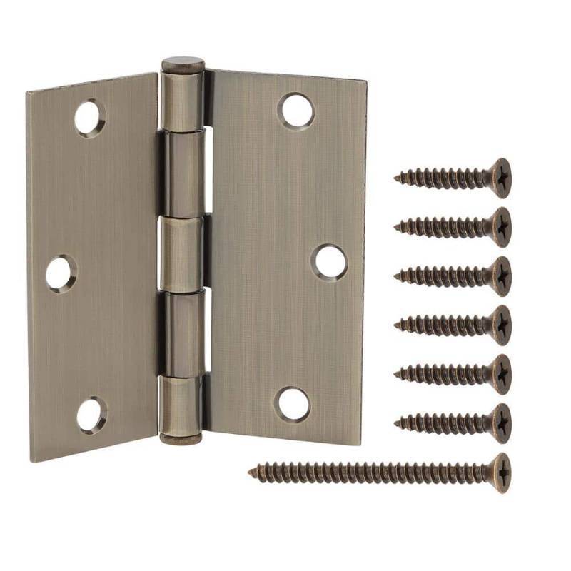 lot 30324 image: Pack of 6, 3-12 in. Square Radius Antique Brass Squeak-Free Door Hinge