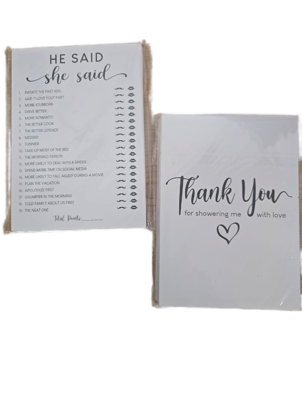 lot 23655 image: 2 Count of STOFINITY He Said She Said Bridal Shower Game - 50 Pcs