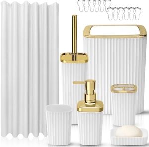lot 838 image: Livhil 19 Pcs White Bathroom Accessories Sets with Shower Curtain,  Specially Designed for Small Spaces