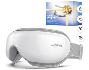 lot 4048 image: RENPHO Eye Massager with Heat & Vibration, FSA HSA Eligible, 5 Massage Modes, Bluetooth Music, Adjustable Headband, USB Rechargeable, Valentines Day Gift - White - Retail $99