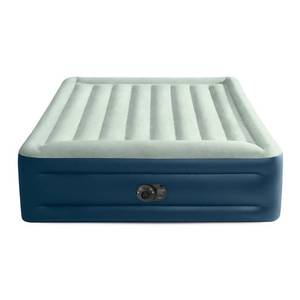 lot 815 image: Intex Elevated 18 Pillow Rest Queen Air Mattress with Internal Pump - Off-WhiteBlue - Retail $69