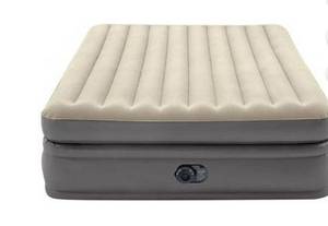 lot 16677 image: Intex Raised Comfort Pillowtop 20 Inches Air Mattress with 120V Internal Pump, Queen - Retail $100
