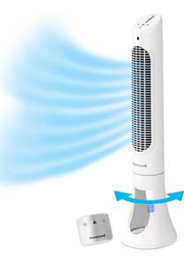 lot 16679 image: Honeywell QuietSet 5 Speed Oscillating Tower Fan White HYF260W Standing Floor Fan, Quiet Cooling, Programmable Timer - Retail $57