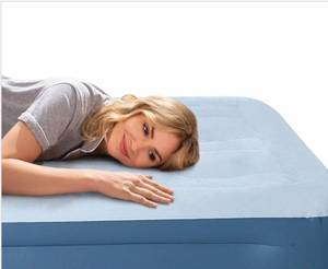 lot 16688 image: Intex Mid Rise Hexbeam 14 Electric Pump Queen Air Mattress - Dark Blue Denim IndoorOutdoor Use, Built-in Air Pump - Retail $50