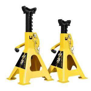 lot 817 image: YELLOW JACKET Car Jack Stands 3 Ton with Double Locking and Large Foot Base for Lifting SUVS, Heavy Duty Steel, 6600 lb Capacity, 1 Pair, Yellow