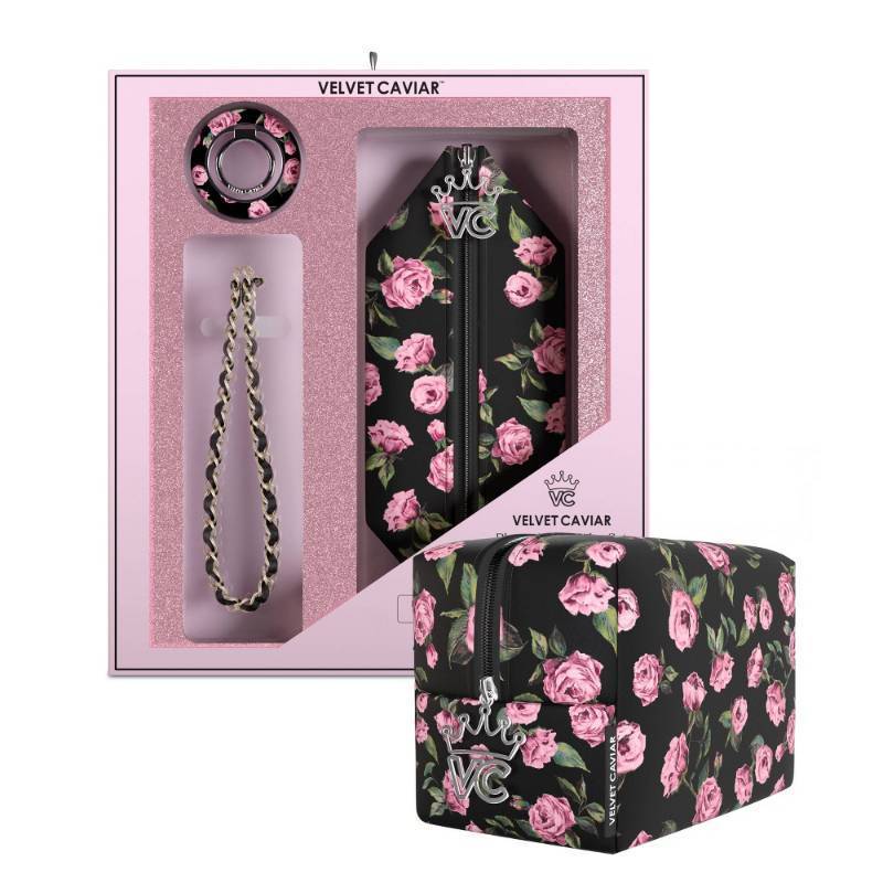 lot 30520 image: VELVET CAVIAR Pink Rose Floral Gift Set Cell Phone Camera Accessories - Retail $50