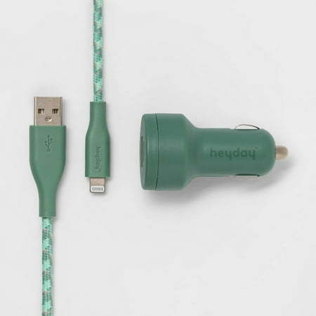 lot 30567 image: 6  Lightning to USB-A Cable 2-Port 3.1A Car Charger - heyday Evergreen&nbsp