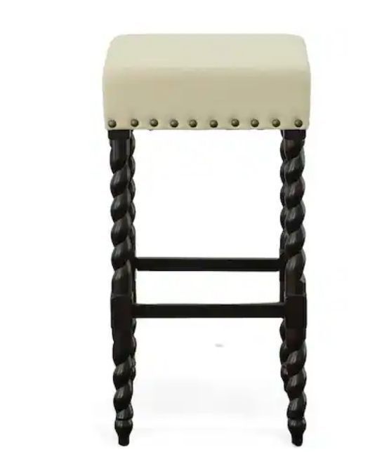 lot 21866 image: Remick 30 in. Espresso and Linen Barley Twist Upholstered Bar Stool (Missing Screws)- Retail $86