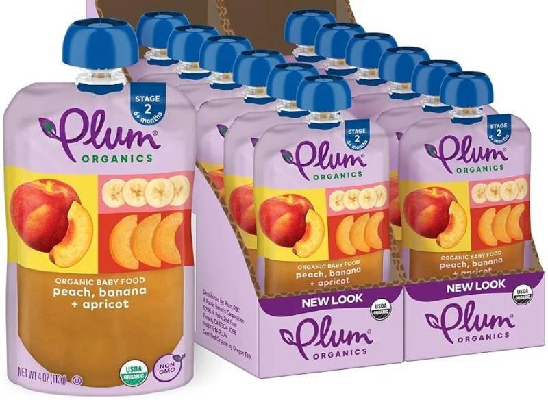 lot 31385 image: Best by February 5th 2026 Plum Organics Stage 2 Organic Baby Food - Peach, Banana, and Apricot - 4 oz Pouch (Pack of 12) - Organic Fruit and Vegetable Baby Food Pouch