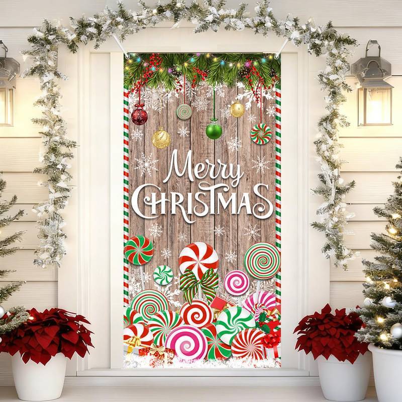 lot 31455 image: AIBIIN Christmas Door Cover Friendsmas Party Decorative Banner Candy Christmas Door Banner Decorations Peppermint Holiday Party Decorations Indoor Outdoor Decor 35.4 x 70.8 Inch