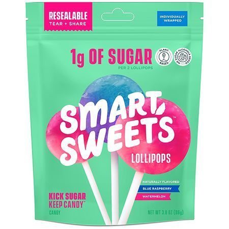 lot 31473 image: SmartSweets Lollipops, Watermelon & Blue Raspberry Candy - 3oz