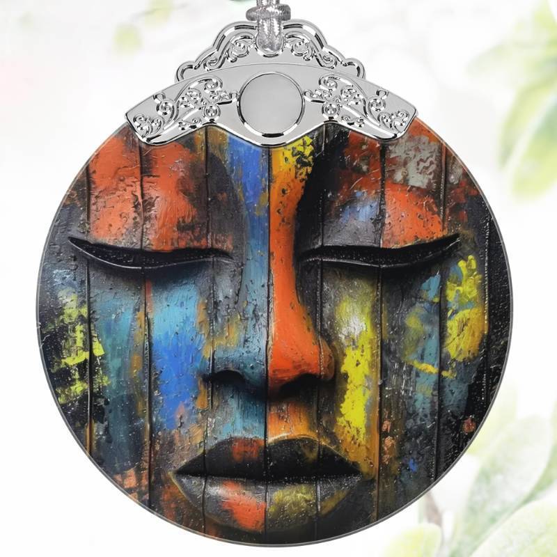 lot 31497 image: 3 Stained Glass Christmas Decoration, Christmas Ornaments, Heirloom Keepsake, Gift Exchange, Gift Idea, Bauble Present - African Mask