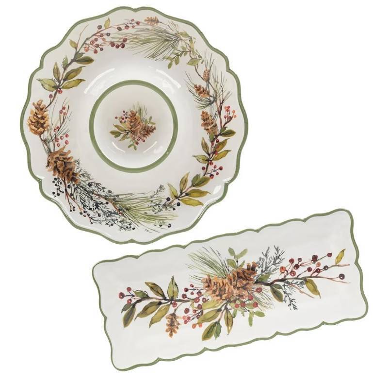lot 13601 image: Certified International Winters Forest Melamine 2 Pc AppetizerServing Set - RTtail $64