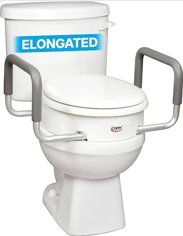 lot 13882 image: Carex 3.5 Inch Raised Toilet Seat with Arms, Elongated Toilet Seat Riser, Up to 250 lbs Capacity, Elevating & Raising Seat, Universal, Slip-Resistant with Padded Handles, White