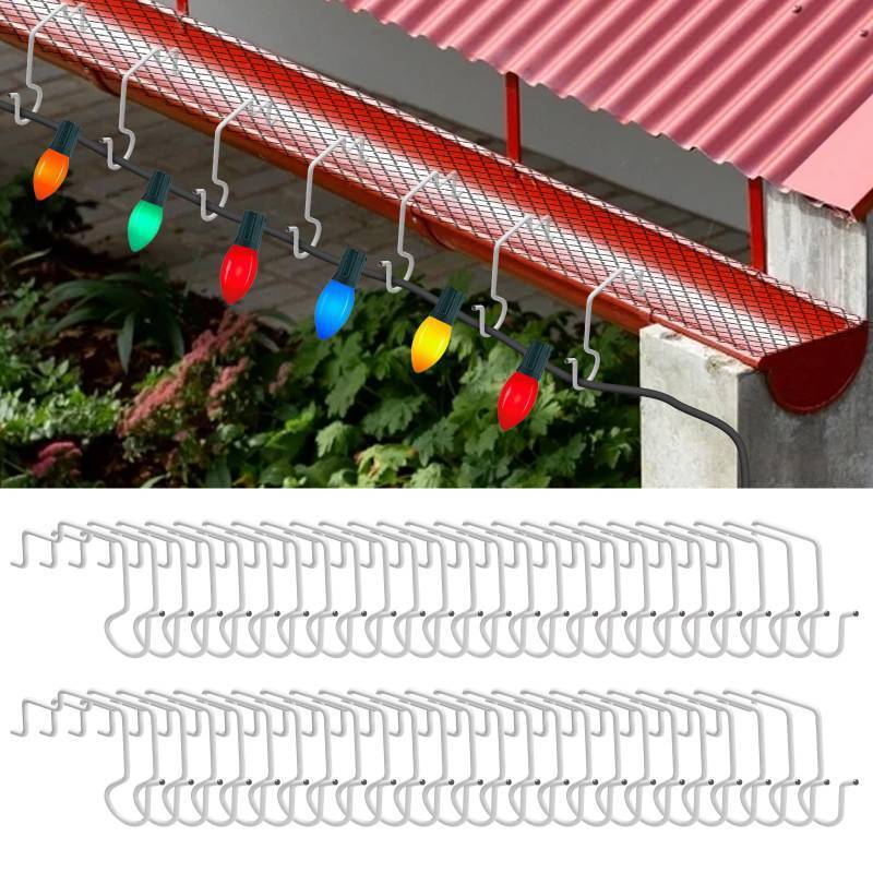 lot 220 image: 50 Pcs Gutter Guards Christmas Light Hooks, Rust-Proof Light Clips for Outside String Lights for Gutters with Mesh Leaf