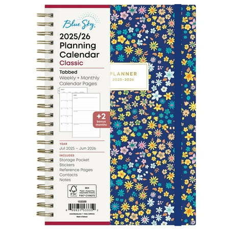 lot 277 image: Blue Sky 2025-2026 Academic Year Weekly and Monthly Planner Calendar  July 2025 - June 2026  12-Month  5  x 8   Hard Cover  Wirebound  Storage Pocket  Laminated Tabs  Stickers  Becky