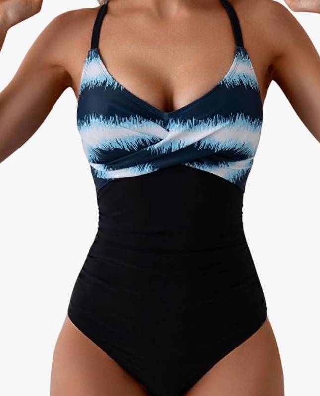 lot 281 image: Womens One Piece Swimsuits Tummy Control Front Cross Bathing Suits Tie Back Slimming V Neck Swimwear Size SMALL