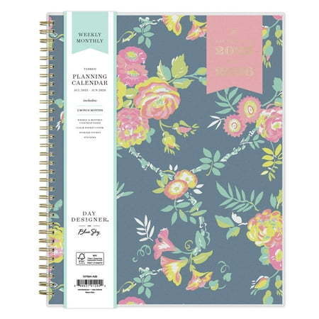 lot 296 image: 2 Packs of Blue Sky Day Designer 2025-2026 Weekly and Monthly Academic Year Planner Calendar  July 2025 - June 2026  8.5  x 11   Flexible Cover  Laminated Tabs  Storage Pocket  Includes Stickers  Peyton Navy