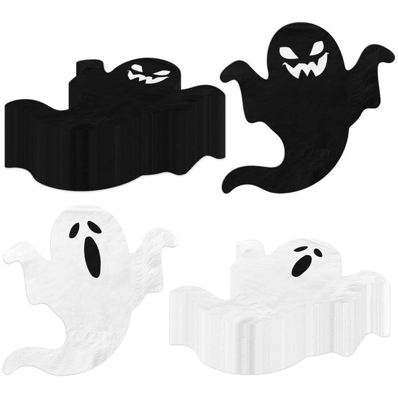 lot 31568 image: Halloween Napkins,100pcs Black and White Ghost Napkins Paper Halloween Disposable Napkins