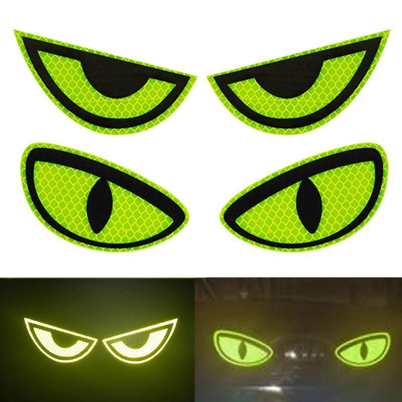 lot 31579 image: 2 Pack Car Stickers Eye Yellow Night Safety Driving Reflective Cute Caution Decal, Motorcycle Helmet Stickers Decals, for Bumpers, Window, Laptop, Wall (Yellow) Reflective 4 by 2 2 Pack