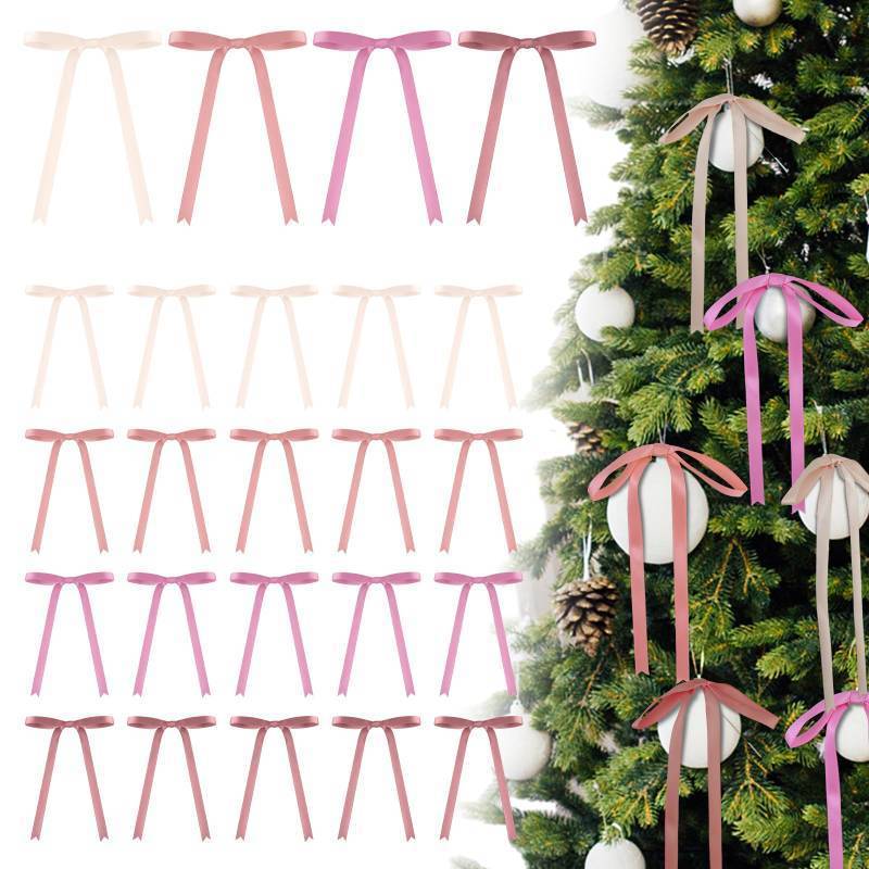 lot 31580 image: Glitinsel 24 Pcs Pink Purple Coquette Christmas Bow Decoration Satin Ribbon Bows Twist Tie for Xmas Home Wedding Coquette Aesthetic Party Decor(5 X 7)