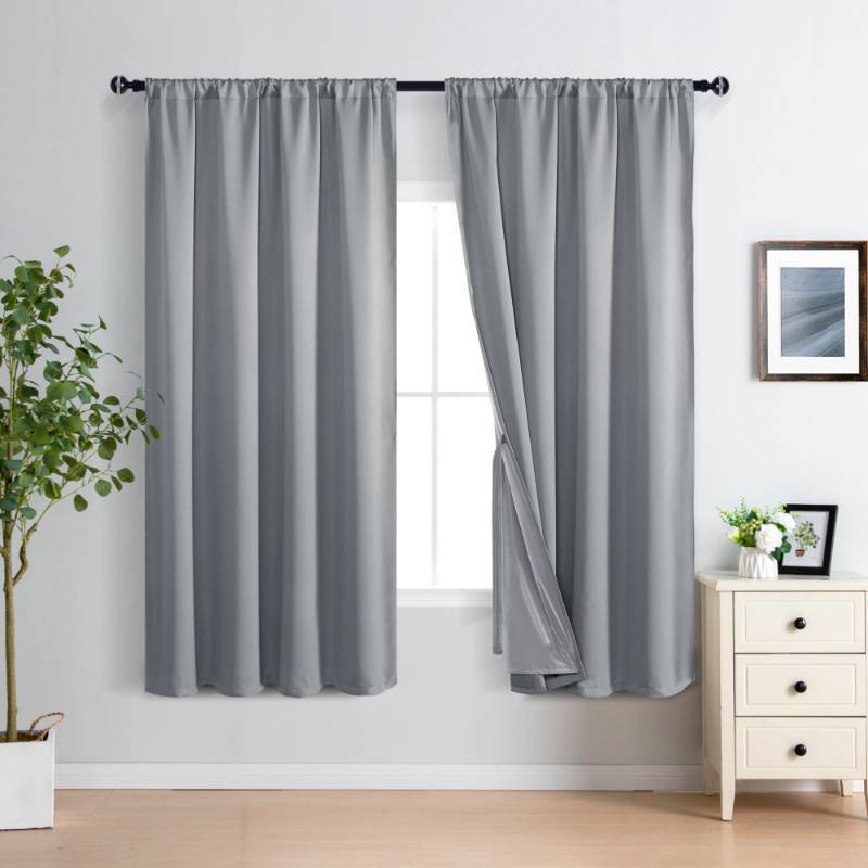 lot 31581 image: XWZO 100% Blackout Curtains with Tiebacks- Rod Pocket Heat and Full Light Blocking Window Panels for BedroomNursery, 63 Inches Long Thermal Insulated Draperies, Grey, W60 x L63, Set of 2