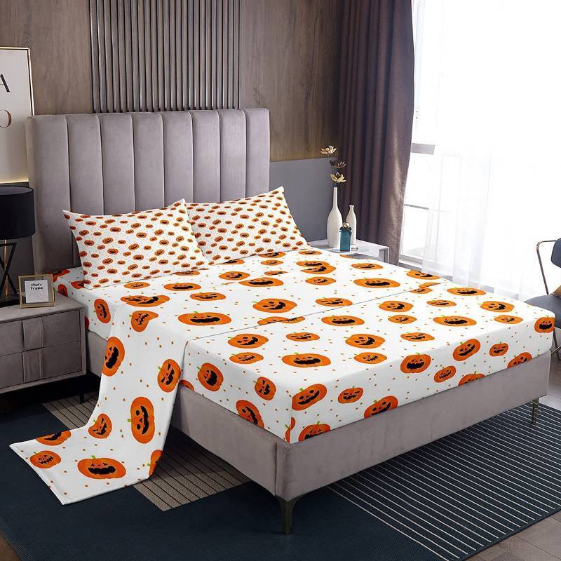lot 31630 image: Pumpkin Lantern Bed Sheets 4Pcs Full Size
