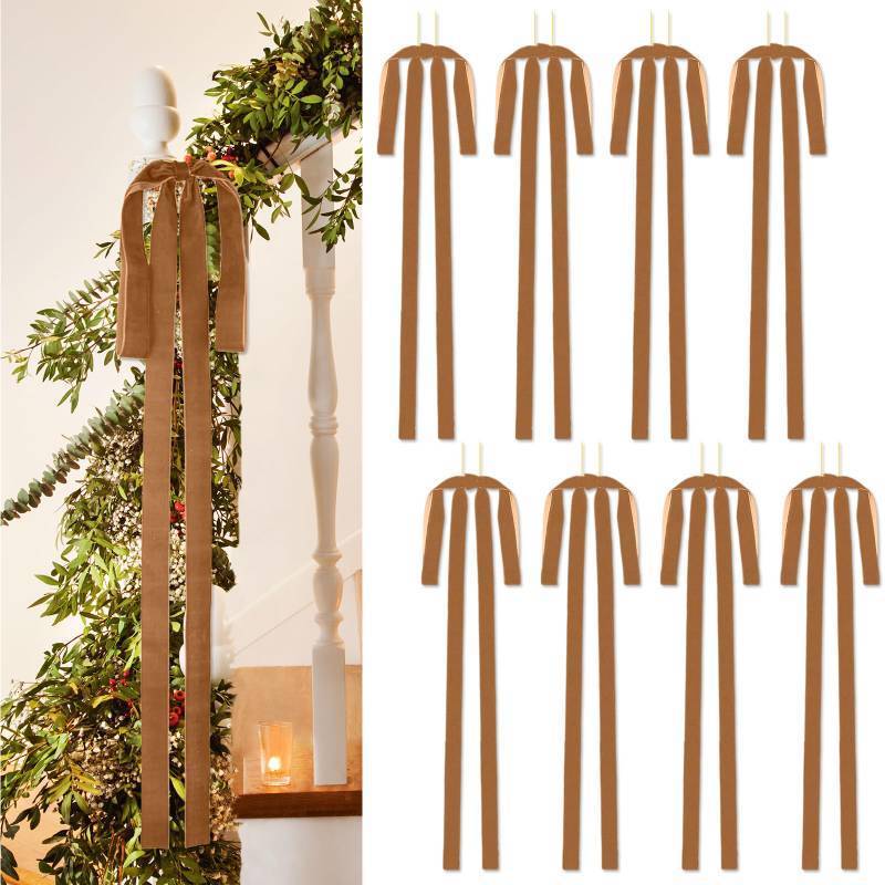 lot 31637 image: LuckyEra Velvet Christmas Bows 23.6x11.8 Inch Large Rustic Wreath Bows Christmas Tree Door Staircase Bow Ribbon Decor Indoor Outdoor Christmas Decoration (Light Brown-8pcs)