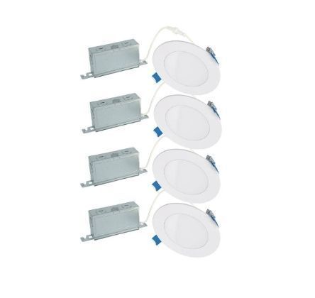 lot 16276 image: Halo HLB Matte White 4-inch LED Canless Recessed Downlight  Dimmable  3-pack