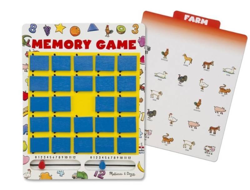 lot 16471 image: Melissa & Doug Flip to Win Travel Memory Game - Wooden Game Board  7 Double-Sided Cards