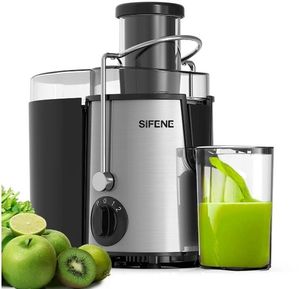 lot 846 image: SIFENE Centrifugal Juicer Machine - 400W, 3 Speed, Wide Chute - Silver DENTED, SEE PHOTOS, WORKS