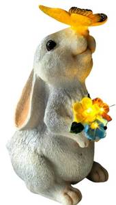 lot 855 image: LUMIARTISAN Benny Rabbit Garden Statue - Solar LED Light, Weatherproof Resin - Gray WORKS -