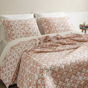 lot 859 image: softpage Coral Blush Pink Quilt Lycell Cotton Pixel Cross Grid Twin Quilt2-Pieces Stone Washed Bedspread Coverlet Lightweight Comforter with 1 Pillow Sham