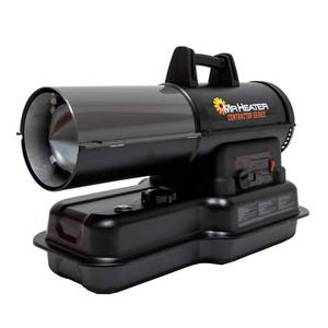 lot 2341 image: Contractor Series 80,000 BTU Black Forced Air KeroseneDiesel Outdoor Space Heater with Thermostat - Retail $209
