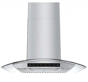 lot 2346 image: 29.3 in. Wall Mount Range Hood Tempered Glass 900 CFM in Stainless Steel with LED Light and Remote Control - Retail $399