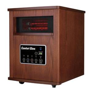 lot 2347 image: 1500-Watt 8-Element Portable Infrared Radiant Quartz Electric Cabinet Space Heater, Auburn Oak, Remote,Timer,ECO Setting - Retail $188