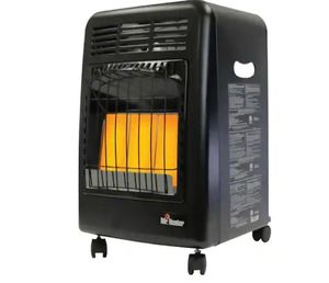 lot 2365 image: 18,000 BTU Cabinet Propane Outdoor Space Heater with Hose and Regulator - Retail $159