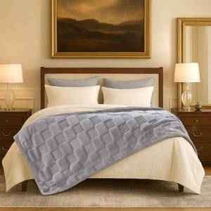 lot 4078 image: Cozy Bliss Checkered Faux Rabbit Fur Blanket King Size for Bed, Soft Fuzzy Blankets for Women Men, Large Furry Fleece Throw for Bedroom Decor (Grey, 108 x 90)