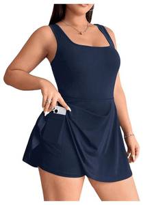lot 9183 image: SOLY HUX Womens Plus Size Sleeveless Rompers Square Neck Athletic Tennis Dress Built in Shorts Dark Blue Extra Large Plus -