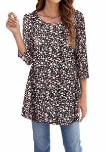 lot 9187 image: Naggoo Womens 34 Sleeves Floral Tunic Shirts Fall Casual Dressy Blouse Tops L Flowers -