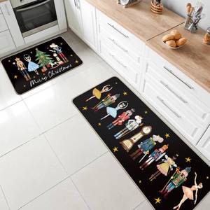 lot 9190 image: HunnmingRe 2 Pcs Black Christmas Nutcracker Kitchen Mats Non Slip Washable Cute Christmas Rugs Nutcracker Doormat Outdoor for Home Kitchen Decor, 17 x 29 Inch, 17 x 47 Inch
