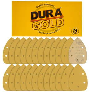 lot 9206 image: 2 Boxes of Dura-Gold Premium Mouse Detail Sander Sandpaper Sanding Sheets - 180 Grit (Box of 24) - 5 Hole Pattern Hook & Loop Triangle Mouse Discs - Woodworking Wood  Furniture Crafting  Sand Auto Paint