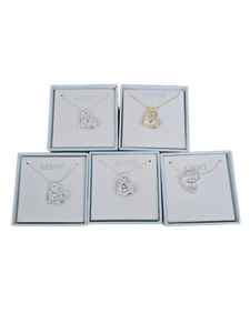 lot 9214 image: APSVO Double Heart Crystal Pendant Necklace, Set of 5, 3 As, 1 S, and 1 J