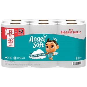 lot 869 image: Angel Soft Mega XL 2-Ply Toilet Paper - 480.0 ea x 12 pack