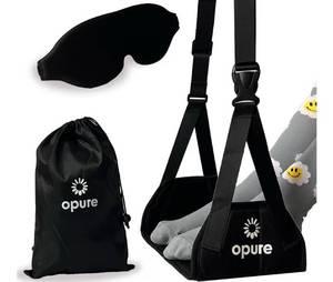lot 871 image: Airplane Foot Hammock for Plane Travel - Adjustable Foot Rest with Sleep Eye Mask