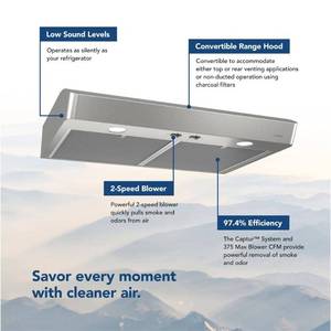 lot 2385 image: Mantra AVSC1 Series 30 in. 375 CFM Max Blower Convertible Under Cabinet Range Hood in Stainless Steel with Light - Retail $229